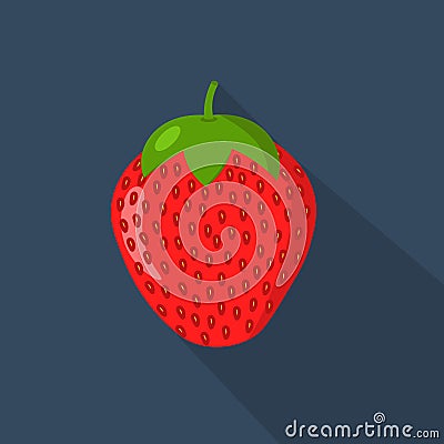 Strawberry cartonn flat icon. Dark blue background. Vector illustration. Vector Illustration