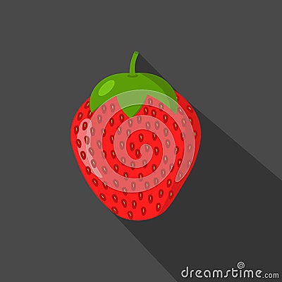 Strawberry cartoon flat icon. Dark background. Vector illustration. Vector Illustration