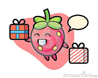 Strawberry cartoon giving the gift Vector Illustration