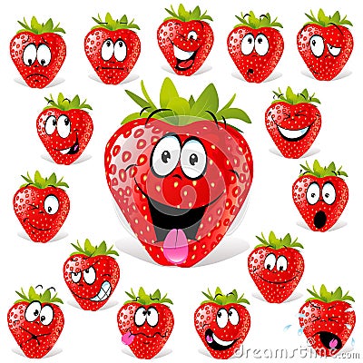 Strawberry cartoon with many expressions Vector Illustration