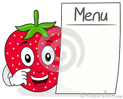 Strawberry Character with Blank Menu Vector Illustration