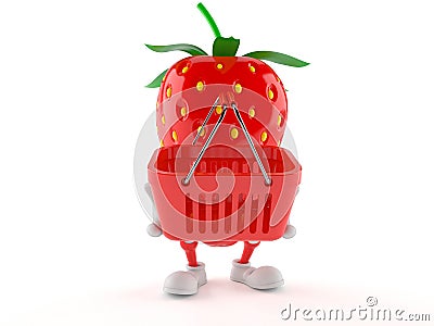 Strawberry character holding shopping basket Stock Photo