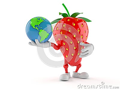 Strawberry character holding world globe Cartoon Illustration
