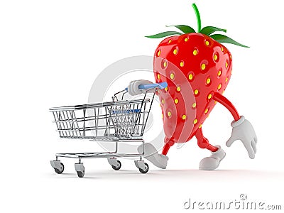 Strawberry character with shopping cart Stock Photo