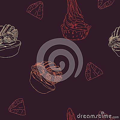 Strawberry cheese cake, hand draw sketch vector. Vector Illustration