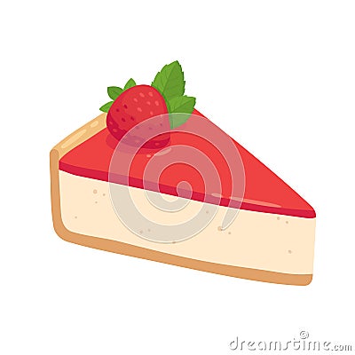 Strawberry cheesecake slice Vector Illustration