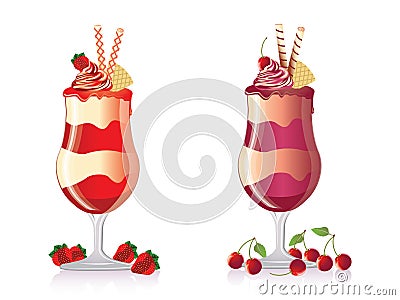 Strawberry & cherry ice cream Vector Illustration