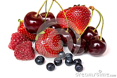 Strawberry, cherry, raspberry and blueberry Stock Photo