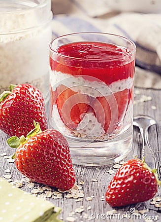 Strawberry chia pudding Stock Photo