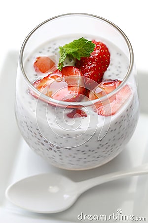 Strawberry chia seed pudding Stock Photo