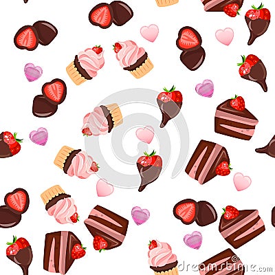 Strawberry chocolate cake Vector Illustration