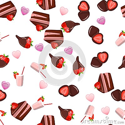 Strawberry chocolate cake Vector Illustration