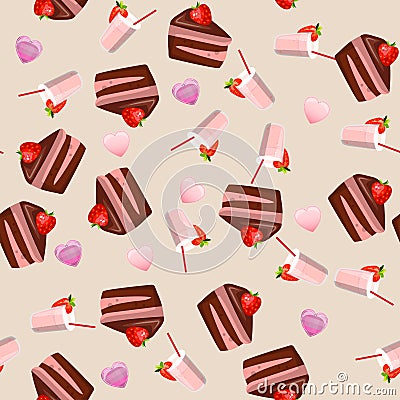 Strawberry chocolate cake Vector Illustration