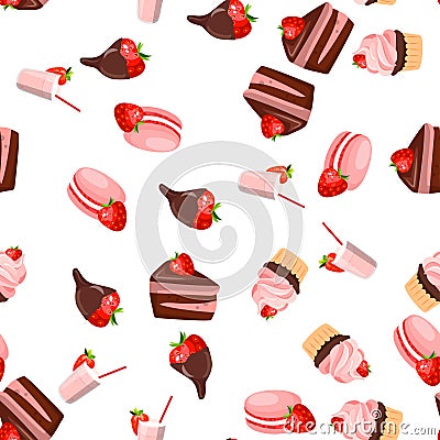 Strawberry chocolate cake Vector Illustration