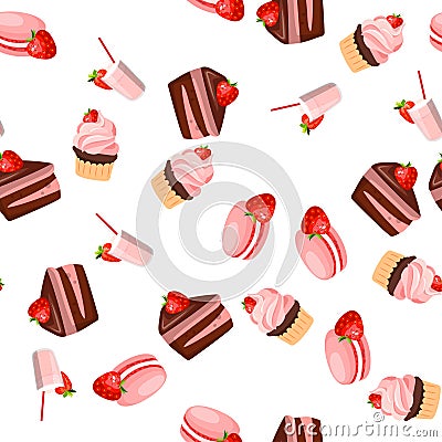 Strawberry chocolate cake Vector Illustration