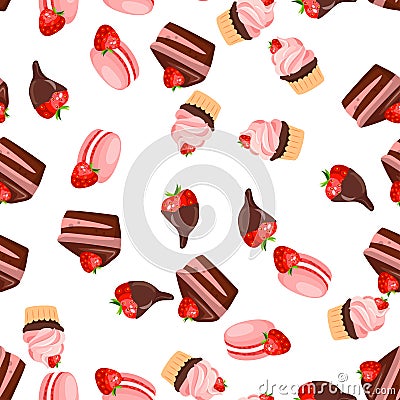 Strawberry chocolate cake Vector Illustration