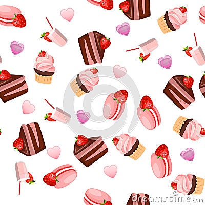 Strawberry chocolate cake Vector Illustration