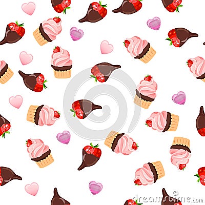 Strawberry chocolate cake Vector Illustration