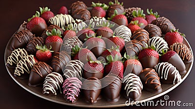 Strawberry chocolate dipped in dark chocolate and decorated with fresh berries. Stock Photo