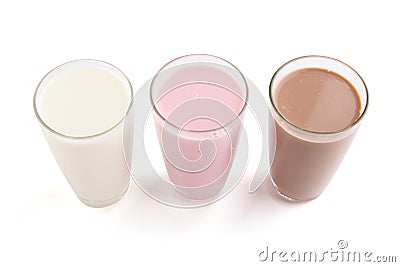 Strawberry, chocolate and fresh milk in a glass isolated on whit Stock Photo