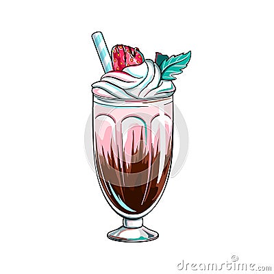 Strawberry chocolate milkshake Vector Illustration