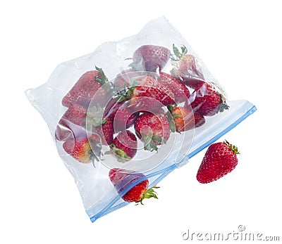 Strawberry in clear plastic bag Stock Photo