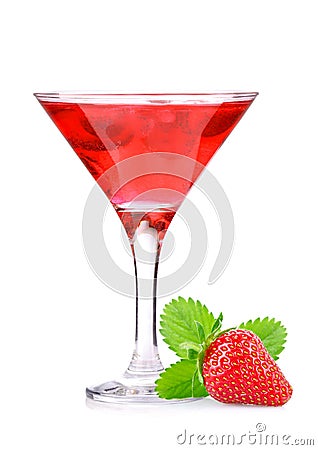 Strawberry cocktail with berry in glass Stock Photo