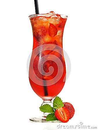 Strawberry Cocktail in a Hurricane Glass on white Background Stock Photo