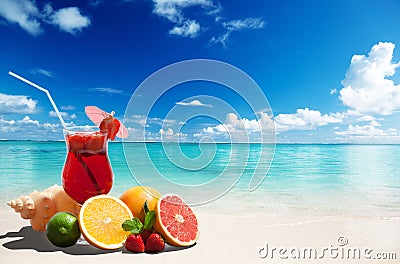 Strawberry cocktail and tropical fruit Stock Photo