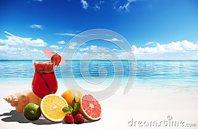 Strawberry cocktail and tropical fruit Stock Photo