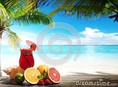 Strawberry cocktail and tropical fruit Stock Photo