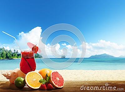 strawberry cocktail and tropical fruit Stock Photo