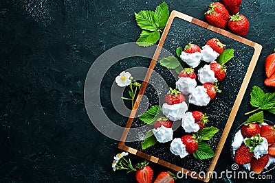 Strawberry with cream. Dessert. Berries Stock Photo