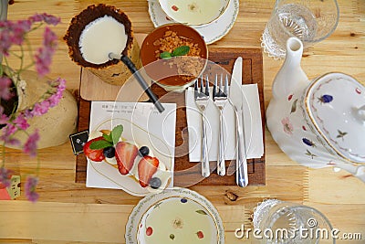 Strawberry cream dessert and fork Stock Photo