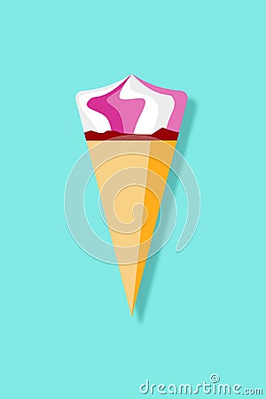 Strawberry & Cream Ice Cone Flat Icon Illustration Stock Photo