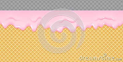 Strawberry Cream Melted on Wafer Background. Ice cream flow soft seamless texture. Vector Illustration Vector Illustration