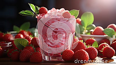 Strawberry creamy drink cocktail with cream in a glass Stock Photo