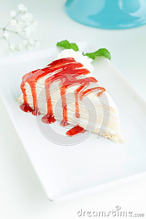 Strawberry Crepe Cake Stock Photo