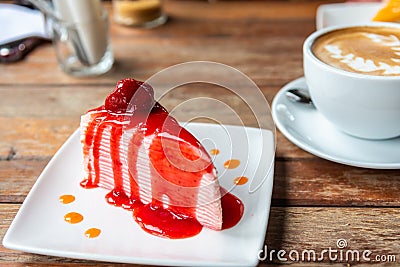 Strawberry crepe cake with strawberry jam Stock Photo