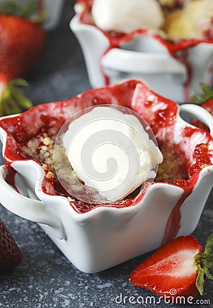 Strawberry crumble in bowl Stock Photo