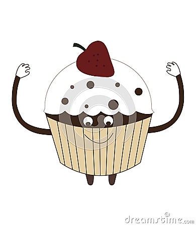 Strawberry cupcake vector illustration cartoon on white Vector Illustration