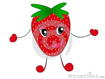 Strawberry. Cute fruit vector character set isolated on white Cartoon Illustration