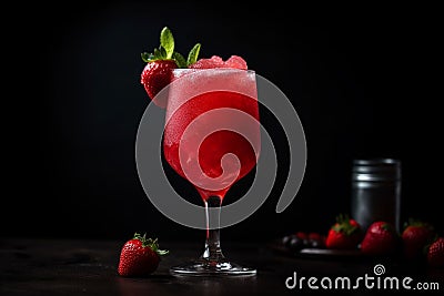 A Strawberry Daiquiri Cocktail, Slush ice alcohol with Strawberries Stock Photo