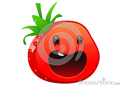 Strawberry delicious juicy bright cartoon face Vector Illustration