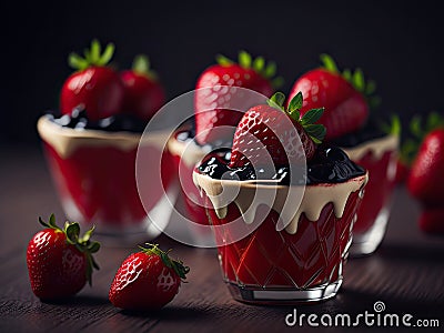Strawberry Desserts on dark background. ai generative Stock Photo