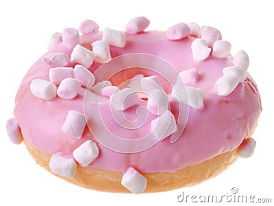 Strawberry donut covered with pink icing Stock Photo