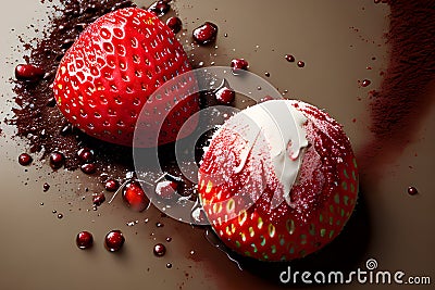 Strawberry fall down in a creamy whipped chocolate generated by ai Stock Photo