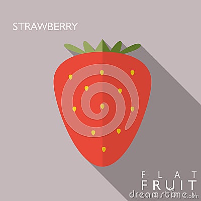 Strawberry flat icon illustration with long shadow Vector Illustration