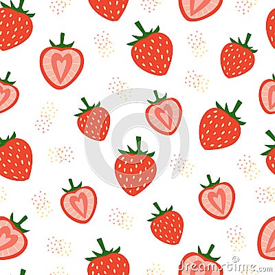 Strawberry flat vector seamless pattern Vector Illustration