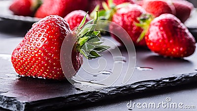 Strawberry. Fresh strawberry. Red strewberry. Strawberry Juice. Loosely laid strawberries in different positions Stock Photo